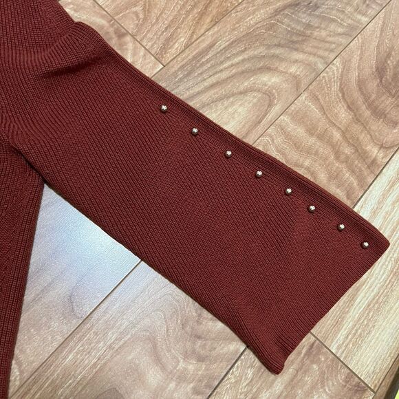Chicos Knit Sweater Size 2 / US L Orange Brown Studded Wide Sleeves Boho Fall - Picture 7 of 7
